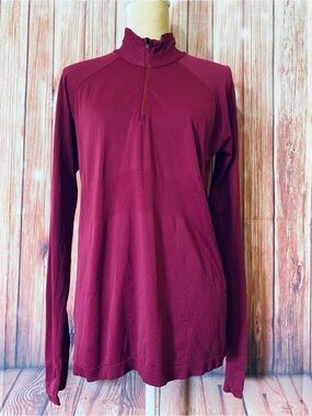 Women’s Medium Athletic Top Burgundy 1/4 Zip Mock Neck Breathable Stretch Soft